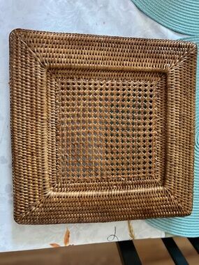 Set of 6 Woven Square Serving Tray in Brown